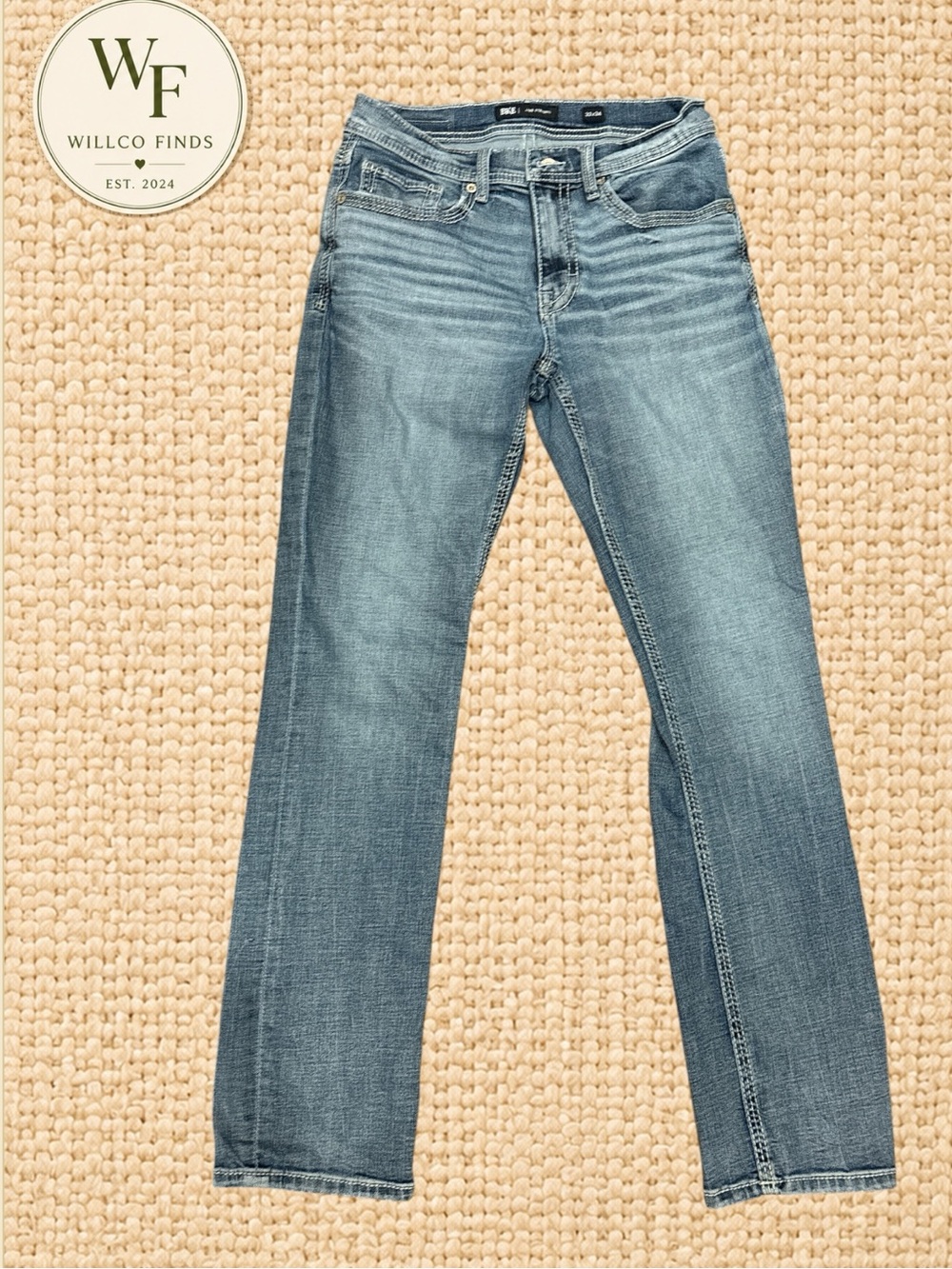 BKE Jake Straight Men’s Jeans 32x34 Light Wash Denim Western Buckle